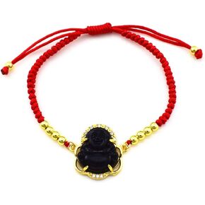COLORFUL BLING Lucky Laughing Buddha Charm Pendant Charm Bracelet Jade Natural Stone Red Braid String Thread Rope Crystal CZ Zirconia for Women Men Gemstone Amulet Protection Jewelry