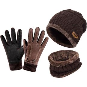 Winter Beanie Hat Scarf Gloves Set Knitted Hat Neck Warmers Touch Screen Driving Gloves for Man Women