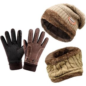 Winter Beanie Hat Scarf Gloves Set Knitted Hat Neck Warmers Touch Screen Driving Gloves for Man Women