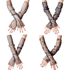 Arm Sleeves for Women/Men, 4 Pairs Lace Gloves Arms/Legs Sun UV Protection, Summer Cooling Sleeves for Sports