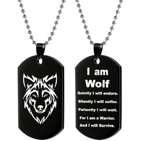 tenghong2021 Fashion Wolf Pendant Necklace Key Ring Keychain I am Wolf Fans Gift Dog Tag Jewelry for Men Women Boys Girls