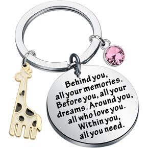 FEELMEM Giraffe Lover Gift Giraffe Inspirational Gifts Behind You All Your Memories Keychain Spirit Animal Giraffe Jewelry
