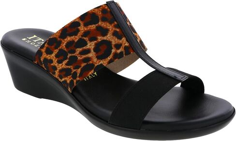 صانعو الأحذية الإيطاليون Sadey قماش مرن على شكل حرف H صنادل ويدج للنساء ليوبارد 6 in Kuwait