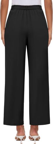 سروال Genhoo واسع الساق للنساء، بنطلون كاجوال للعمل عالي الخصر، بخصر مطاطي في الخلف، سروال Palazzo in Kuwait