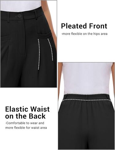 سروال Genhoo واسع الساق للنساء، بنطلون كاجوال للعمل عالي الخصر، بخصر مطاطي في الخلف، سروال Palazzo in Kuwait