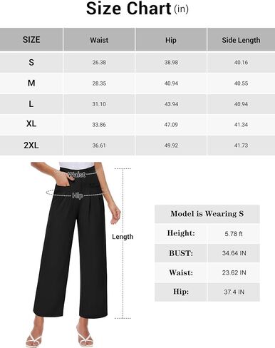 سروال Genhoo واسع الساق للنساء، بنطلون كاجوال للعمل عالي الخصر، بخصر مطاطي في الخلف، سروال Palazzo in Kuwait