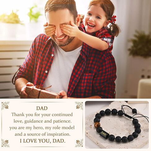 هدايا الأب للرجال أساور مطرزة - سوار من الخرز الحجري الطبيعي قابل للتعديل للرجال مجوهرات عصرية، هدية عيد ميلاد عيد الميلاد للأب من ابنة الابن والزوجة، فكرة هدية لأفضل الأب الأب الأب بابا in Kuwait