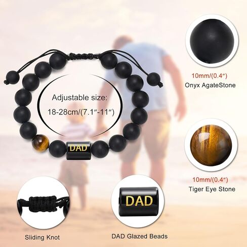 هدايا الأب للرجال أساور مطرزة - سوار من الخرز الحجري الطبيعي قابل للتعديل للرجال مجوهرات عصرية، هدية عيد ميلاد عيد الميلاد للأب من ابنة الابن والزوجة، فكرة هدية لأفضل الأب الأب الأب بابا in Kuwait
