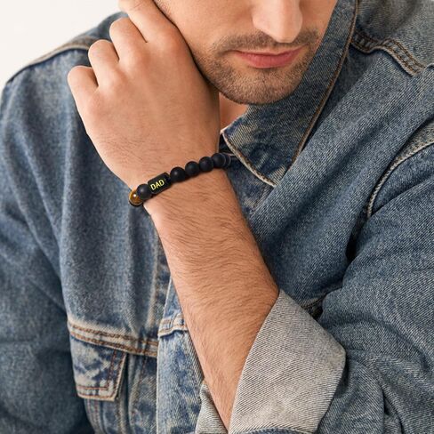 هدايا الأب للرجال أساور مطرزة - سوار من الخرز الحجري الطبيعي قابل للتعديل للرجال مجوهرات عصرية، هدية عيد ميلاد عيد الميلاد للأب من ابنة الابن والزوجة، فكرة هدية لأفضل الأب الأب الأب بابا in Kuwait