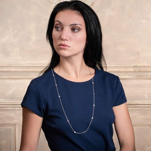namana Dainty Chain Necklace for Women, Silver, Gold, or Rose Gold, Long Chain Necklaces for Women with Cubic Zirconia Stones, Layering Necklaces for Women and Teenage Girls with Jewelry Pouch in Saudi Arabia