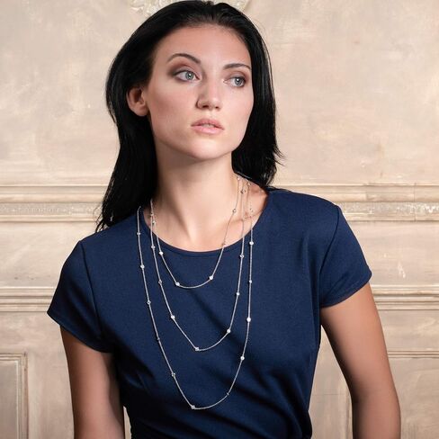namana Dainty Chain Necklace for Women, Silver, Gold, or Rose Gold, Long Chain Necklaces for Women with Cubic Zirconia Stones, Layering Necklaces for Women and Teenage Girls with Jewelry Pouch in Saudi Arabia