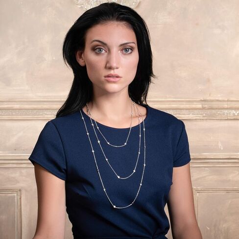 namana Dainty Chain Necklace for Women, Silver, Gold, or Rose Gold, Long Chain Necklaces for Women with Cubic Zirconia Stones, Layering Necklaces for Women and Teenage Girls with Jewelry Pouch in Saudi Arabia