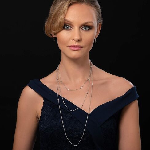namana Dainty Chain Necklace for Women, Silver, Gold, or Rose Gold, Long Chain Necklaces for Women with Cubic Zirconia Stones, Layering Necklaces for Women and Teenage Girls with Jewelry Pouch in Saudi Arabia