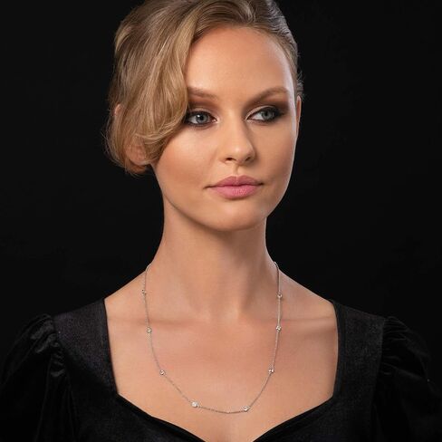 namana Dainty Chain Necklace for Women, Silver, Gold, or Rose Gold, Long Chain Necklaces for Women with Cubic Zirconia Stones, Layering Necklaces for Women and Teenage Girls with Jewelry Pouch in Saudi Arabia