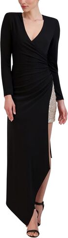 BCBGMAXAZRIA Women's Long Sleeve Overlay Midi Dress with Asymmetrical Hem in Saudi Arabia
