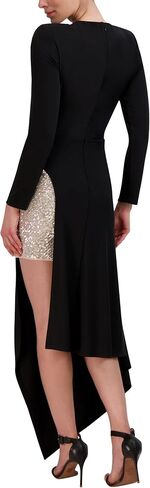 BCBGMAXAZRIA Women's Long Sleeve Overlay Midi Dress with Asymmetrical Hem in Saudi Arabia