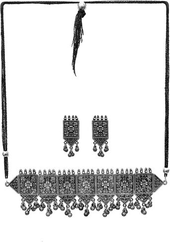 عقد زفاف من الفضة المؤكسدة العتيقة السوداء البولندية باجراس غونغرو، مجوهرات للنساء والفتيات، 19 سم، معدن، بدون احجار كريمة in Kuwait