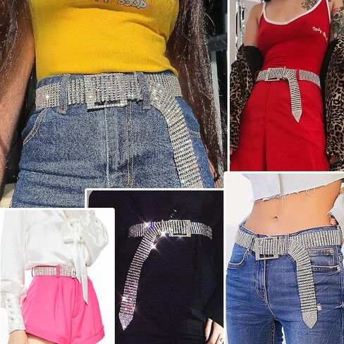 حزام نسائي جميل من حجر الراين بالكامل، أحزمة فضية لامعة لفستان نسائي، حزام لامع متلألئ مع إبزيم in Kuwait