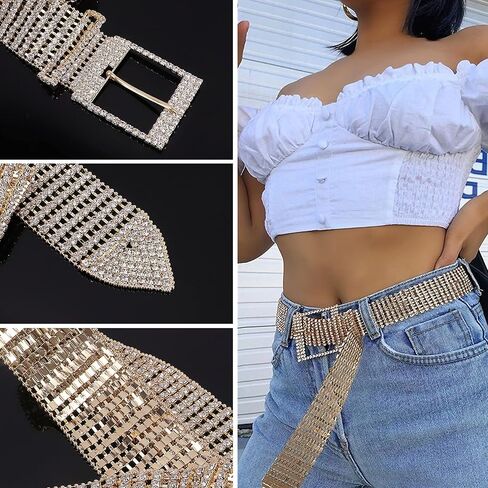 حزام نسائي جميل من حجر الراين بالكامل، أحزمة فضية لامعة لفستان نسائي، حزام لامع متلألئ مع إبزيم in Kuwait