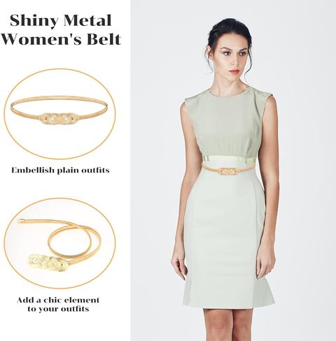 Skinny Women Belt Gold Metal Elastic Belt Adjustable Thin Waist Belt for Dress Stretch Spring Waist Belt in Saudi Arabia