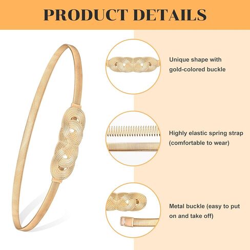 Skinny Women Belt Gold Metal Elastic Belt Adjustable Thin Waist Belt for Dress Stretch Spring Waist Belt in Saudi Arabia