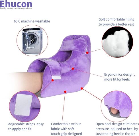 Ehucon Velour Heel Protector for Pressure Sores,Velvet Bed Sore Cushions Relief Heel Pain from Ulcers,Foot Elevation Ankle Pillow for Bedridden Patients（Pack of 1 pcs） in Kuwait
