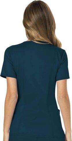 Cherokee Scrub Set For Women, Modern Classic Fit Mock Wrap Top WW610 With Mid Rise, Straight Leg Pant WW110, Caribbean Blue- M Top/M Petite Pant in Saudi Arabia