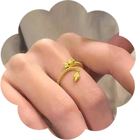 Punk Luck Dragon Ring Dragon Finger Ring Gold Chinese Dragon Ring Dragon's Tail Qiankun Lucky Ring Flying Dragon Knuckle Ring Adjustable Open Ring Jewelry for Women and Girls in Saudi Arabia