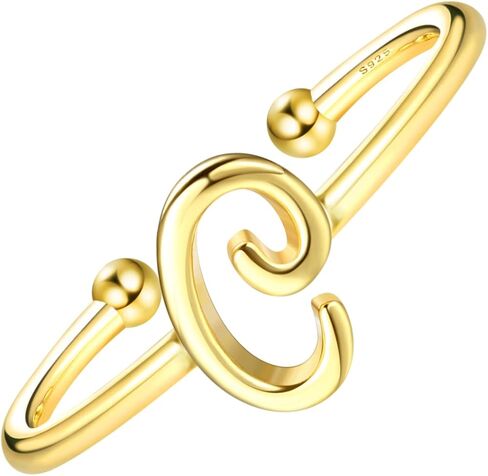 ميلاكولاتو خواتم من الفضة الاسترلينية عيار 925 للنساء مطلية بالذهب عيار 18 قيراط قابلة للتعديل بتصميم حرف ابجدي مفتوح قابل للتكديس من A-Z للفتيات المراهقات in Kuwait