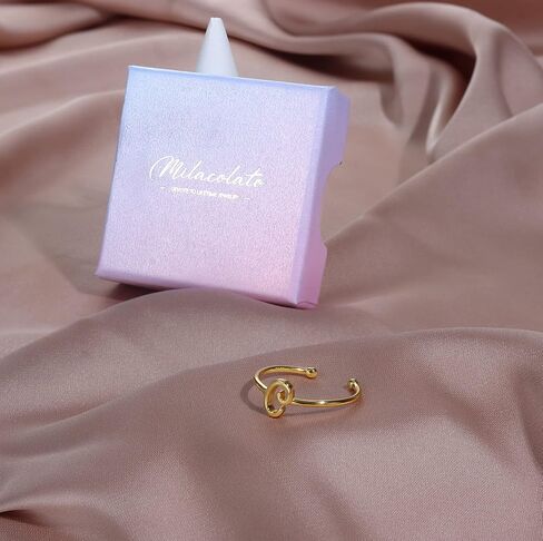 ميلاكولاتو خواتم من الفضة الاسترلينية عيار 925 للنساء مطلية بالذهب عيار 18 قيراط قابلة للتعديل بتصميم حرف ابجدي مفتوح قابل للتكديس من A-Z للفتيات المراهقات in Kuwait