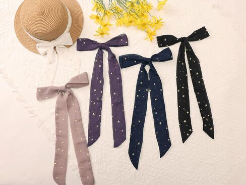 Elerevyo Women Gilding Metallic Shiny Star Scarves, Chiffon Skinny Long Ribbon Hair Band Neck Scarf Neckerchief in Saudi Arabia