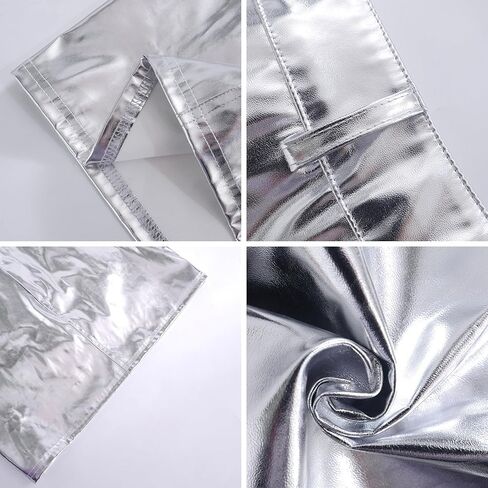 تنورة نسائية قصيرة ضيقة باللون الفضي المعدني، تنورة قصيرة مثيرة من جلد البولي يوريثان بخصر عالٍ وقابلة للتمدد لمهرجان الهذيان in Kuwait