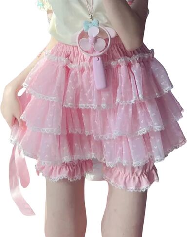 SOLILOQUY Women's Lolita Kawaii Mini Skirts Elastic Waist Tiered Ruffle Mini Skirts/Skort Japanese Korean Cute Sweet Skirt in Saudi Arabia