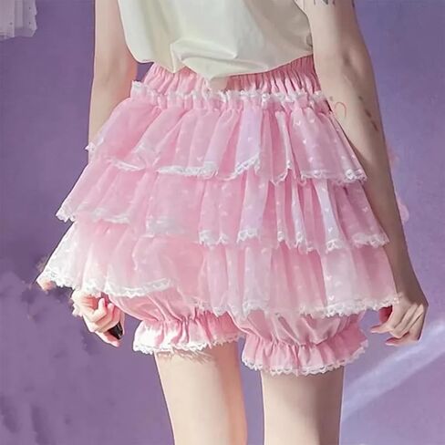 SOLILOQUY Women's Lolita Kawaii Mini Skirts Elastic Waist Tiered Ruffle Mini Skirts/Skort Japanese Korean Cute Sweet Skirt in Saudi Arabia