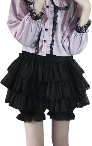 SOLILOQUY Women's Lolita Kawaii Mini Skirts Elastic Waist Tiered Ruffle Mini Skirts/Skort Japanese Korean Cute Sweet Skirt in Saudi Arabia