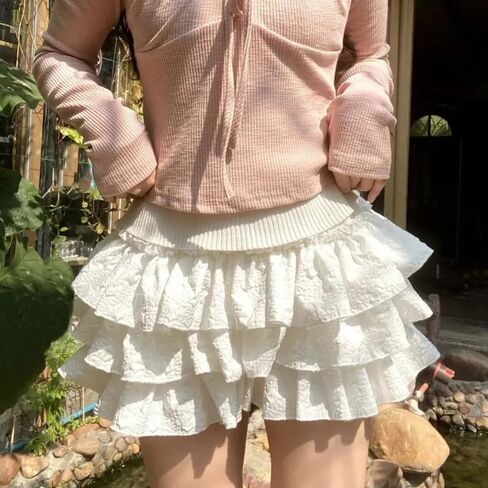 SOLILOQUY Women's Lolita Kawaii Mini Skirts Elastic Waist Tiered Ruffle Mini Skirts/Skort Japanese Korean Cute Sweet Skirt in Saudi Arabia