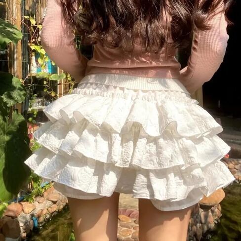 SOLILOQUY Women's Lolita Kawaii Mini Skirts Elastic Waist Tiered Ruffle Mini Skirts/Skort Japanese Korean Cute Sweet Skirt in Saudi Arabia