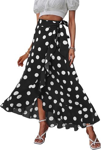 Beluring Womens Wrap Maxi Skirt High Waisted Tie Knot Summer Asymmetrical Flowy Beach Skirts in Saudi Arabia