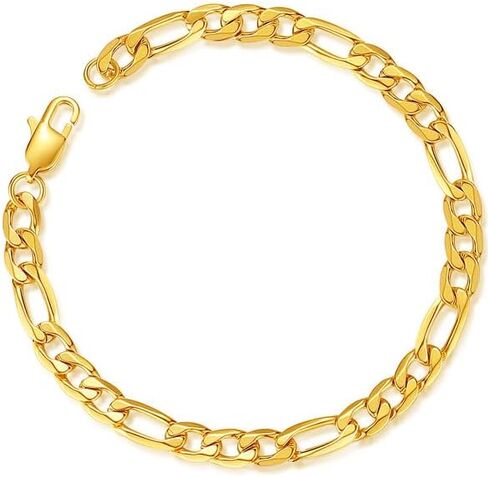 سوار سلسلة فيجارو قوي للرجال من الفولاذ المقاوم للصدأ، عرض 6/8/9 مم، طول 7.48/8.27 بوصة، سوار فيجارو مطلي بالذهب عيار 18 قيراط، إرسال صندوق هدايا in Kuwait