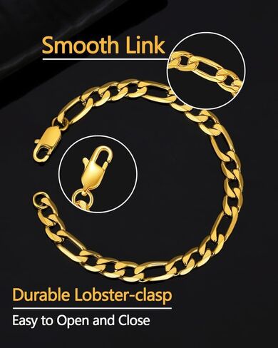 سوار سلسلة فيجارو قوي للرجال من الفولاذ المقاوم للصدأ، عرض 6/8/9 مم، طول 7.48/8.27 بوصة، سوار فيجارو مطلي بالذهب عيار 18 قيراط، إرسال صندوق هدايا in Kuwait