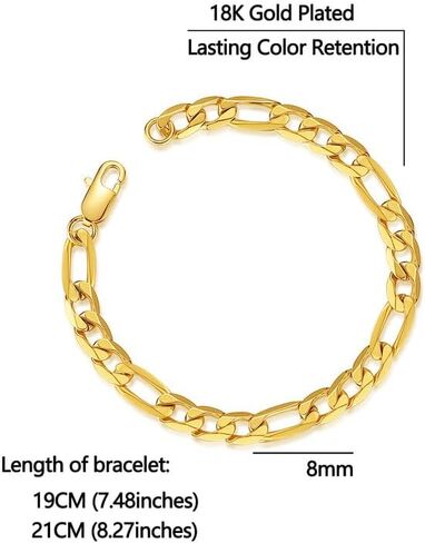 سوار سلسلة فيجارو قوي للرجال من الفولاذ المقاوم للصدأ، عرض 6/8/9 مم، طول 7.48/8.27 بوصة، سوار فيجارو مطلي بالذهب عيار 18 قيراط، إرسال صندوق هدايا in Kuwait