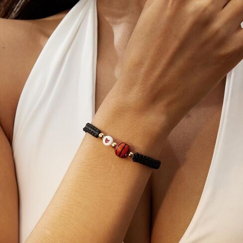 Azusa Sun Ball Charm Bracelet Heart Bead Adjustable Braided Bracelet Sport Theme Birthday Party Jewelry Gifts for Women Men Fan in Kuwait