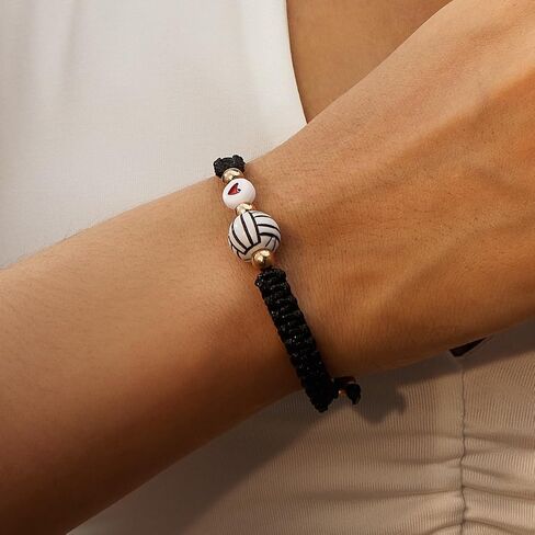 Azusa Sun Ball Charm Bracelet Heart Bead Adjustable Braided Bracelet Sport Theme Birthday Party Jewelry Gifts for Women Men Fan in Saudi Arabia
