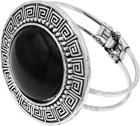 Rosemarie Collections Women's Western Style Large Natural Howlite Stone Hinged Statement Bangle Bracelet, 6.5" in Saudi Arabia