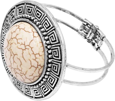 Rosemarie Collections Women's Western Style Large Natural Howlite Stone Hinged Statement Bangle Bracelet, 6.5" in Saudi Arabia