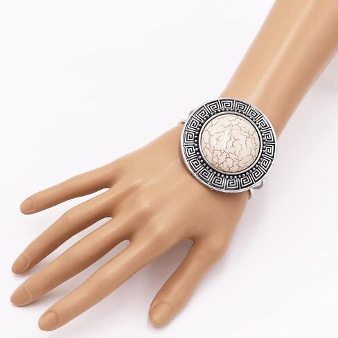 Rosemarie Collections Women's Western Style Large Natural Howlite Stone Hinged Statement Bangle Bracelet, 6.5" in Saudi Arabia