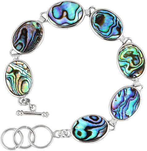 TUMBEELLUWA Natural Abalone Shell Bracelet for Unisex, Rainbow Sea Shell Bangle with Adjustable Link in Saudi Arabia
