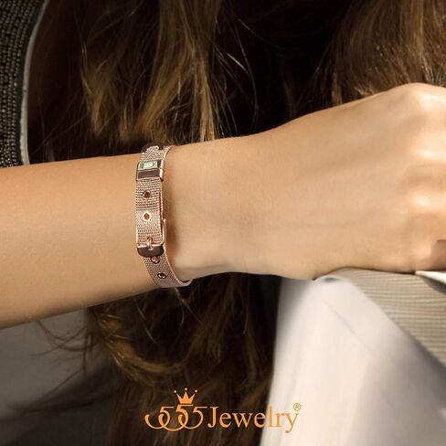 555Jewelry Stainless Steel Adjustable Belt Buckle Mesh Bangle Bracelet for Women in Saudi Arabia