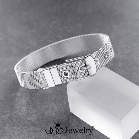 555Jewelry سوار من الفولاذ المقاوم للصدأ قابل للتعديل بإبزيم شبكي للنساء in Kuwait