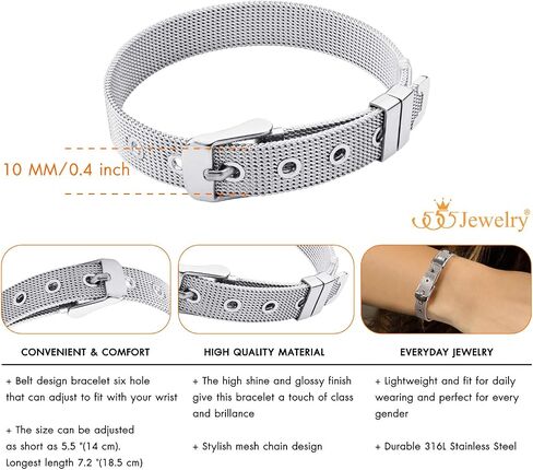 555Jewelry سوار من الفولاذ المقاوم للصدأ قابل للتعديل بإبزيم شبكي للنساء in Kuwait